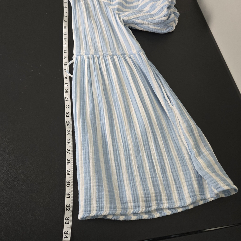 Old Navy Womens Puff Sleeve Mini Shirt Dress Size S Blue Striped Coastal Peasant - Picture 7 of 7
